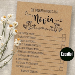 Jogo de chá de panela em ESPANHOL Quão bem você conhece a noiva em espanhol, PDF para impressão, G343