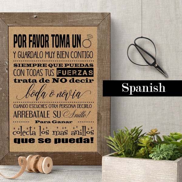 SPANISH Bridal Shower Game Take a Ring game in Spanish, Printable PDF, G353