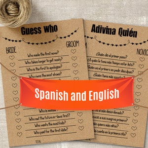 Guess Who game, Spanish and English, Bridal shower games, Printable PDF, G350