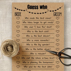 Bridal Shower Games, Printable Guess Who game, PDF, G101 image 1