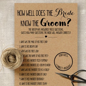 How well does the Bride know the Groom game, Bridal Shower Games, Couples Shower, Wedding games, Printable PDF, G109