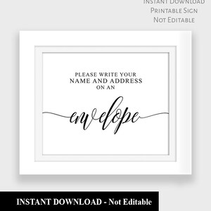 Please write name and address on envelope sign, printable wedding and party signs, minimalist, instant download, Not Editable, A1124