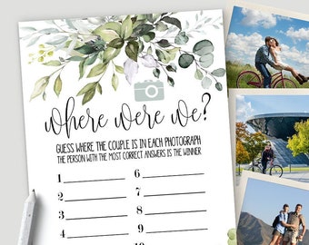 Bridal Shower Games, Printable Where were we game, couples shower, wedding, watercolor greenery, G602