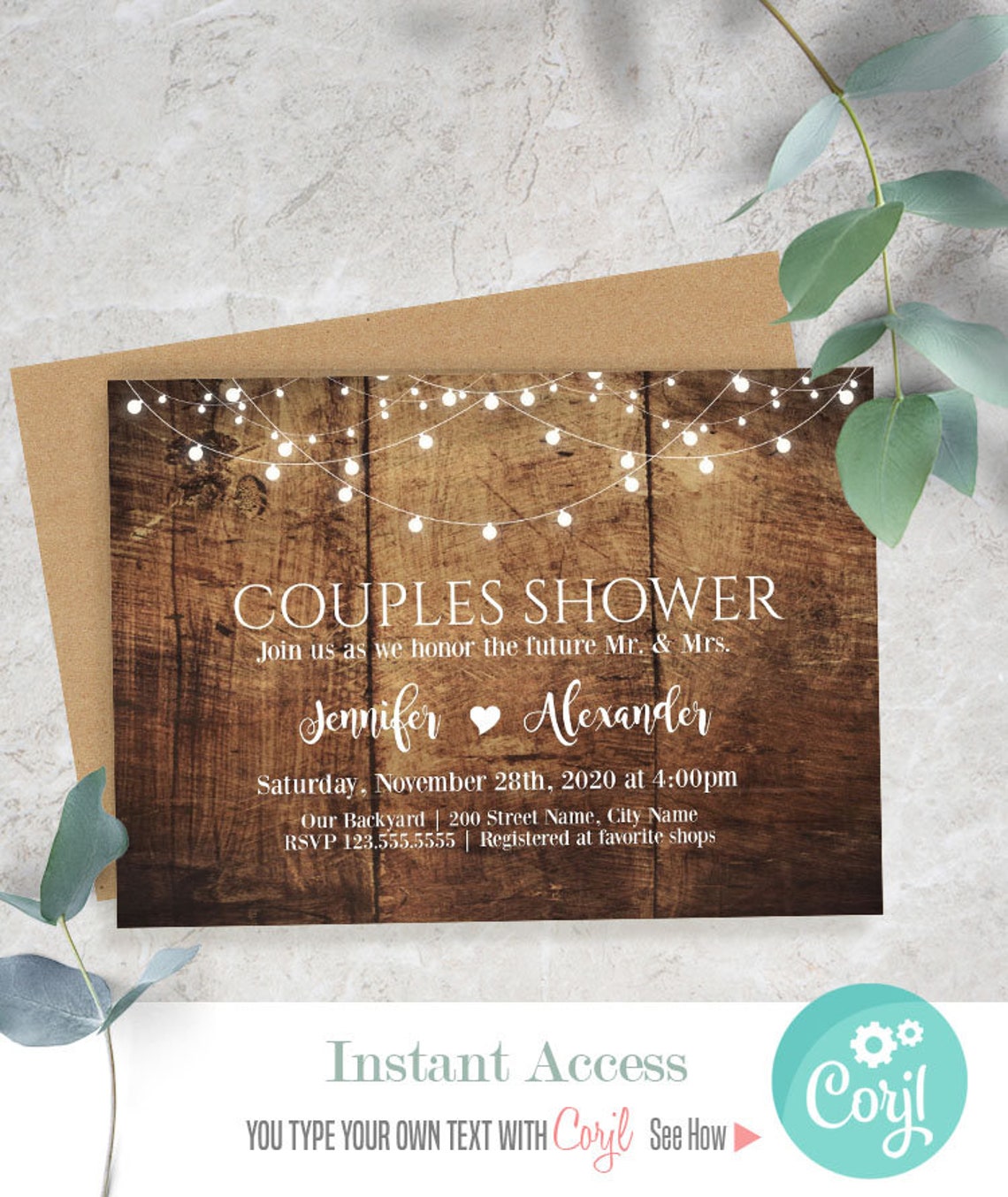 Rustic Couples Shower Invitation Printable Wedding Templates Etsy