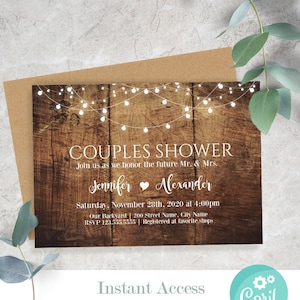 Rustic Couples Shower Invitation, Printable wedding templates, Instant Download, Self Editable, Edit with Corjl, A403