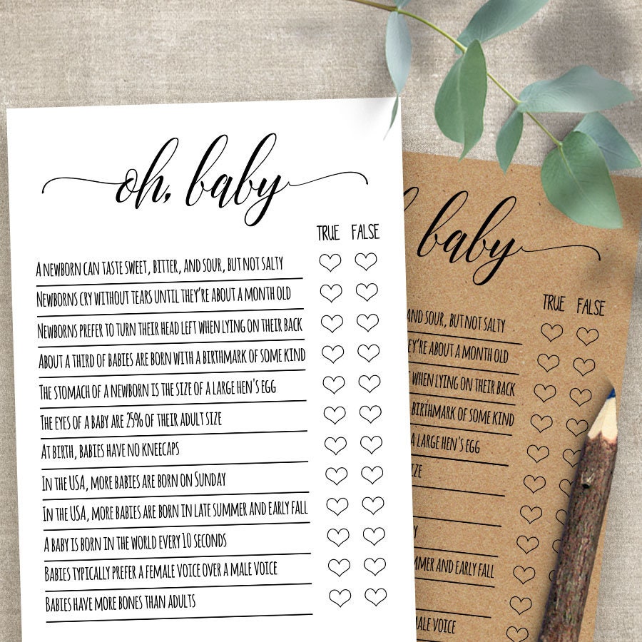 baby shower games printable oh baby true or false game pdf etsy sweden