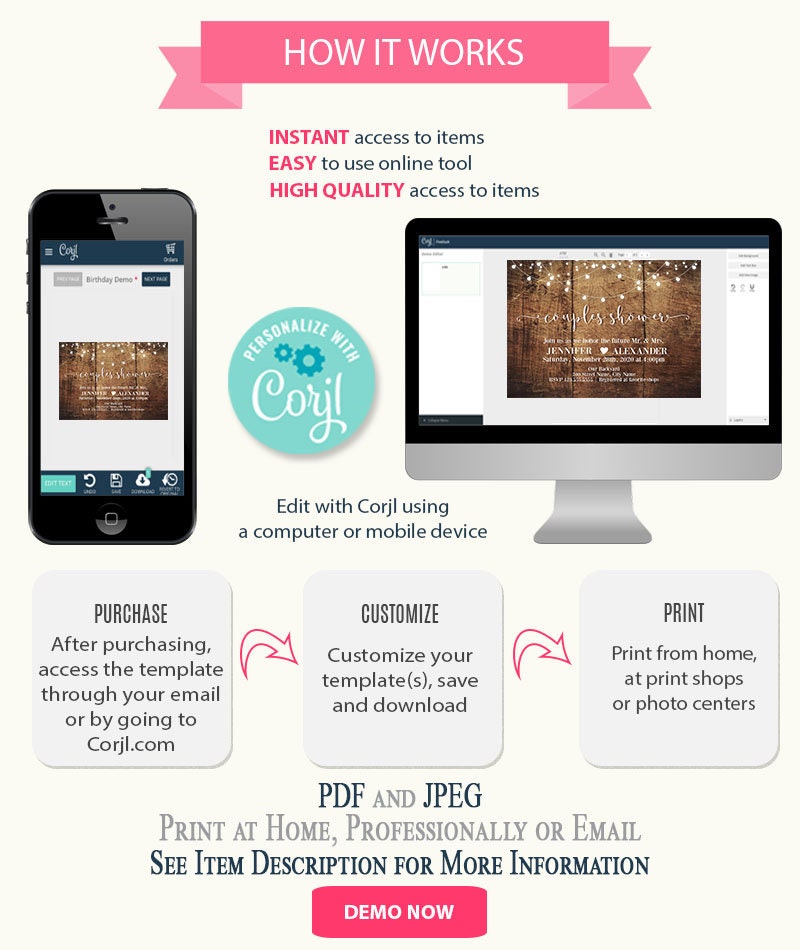 Couples Shower Invitation Printable Rustic Wedding Templates - Etsy
