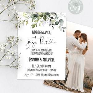 Elopement wedding invitation, Industrial minimalist wedding reception, Instant Download, Edit with Corjl, A602