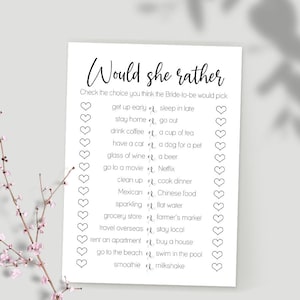 Bridal Shower games, Would She Rather black and white printable wedding game, G504