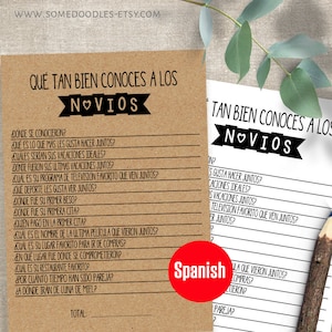 SPANISH How Well Do You Know The Couple Game, Couples Shower, Printable, Instant Download, Not Editable, G207