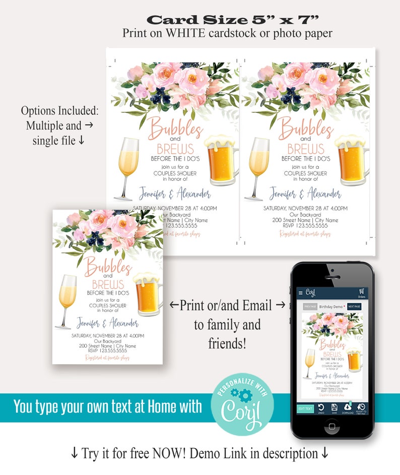 Bubbles and Brews Before the I Do's Invitation Couples Etsy