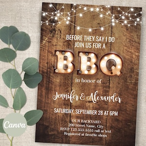 BBQ Invitation engagement party editable templates printable rustic bbq couples shower DA312 image 1