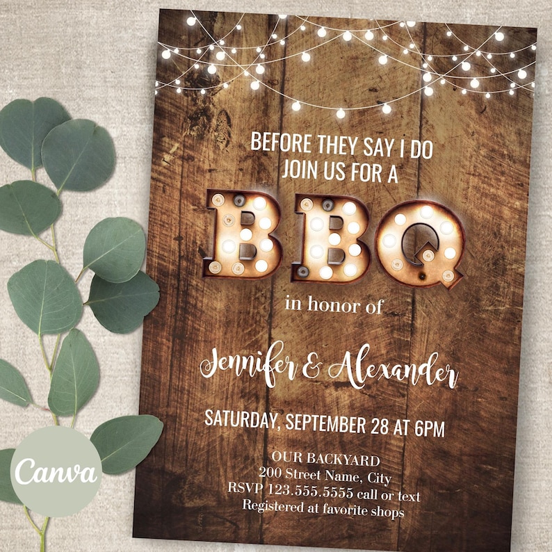 BBQ Invitation engagement party editable templates printable rustic bbq couples shower DA312 image 1