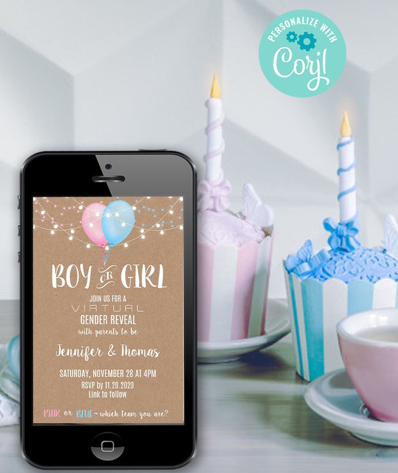 Virtual Gender Reveal Online Invitation Print or Text | Etsy