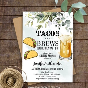 Tacos e cervejas antes que digam que eu faço convite, aquarela verde, chá de casal, casamento, para impressão, editar com Corjl, A057