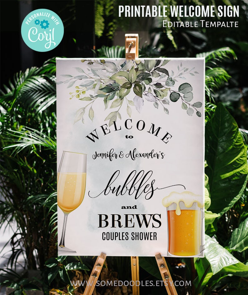 Bubbles and Brews Sign Printable Selfeditable Etsy