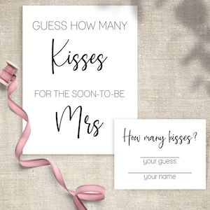 Bridal Shower games, Guess how many kisses for the soon-to-be Mrs, black and white printable game, instant download, G507