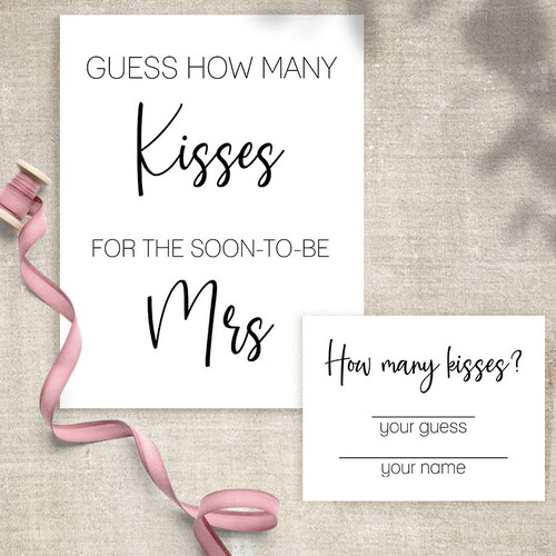 Bridal Shower Games Guess How Many Kisses for the Soontobe Etsy