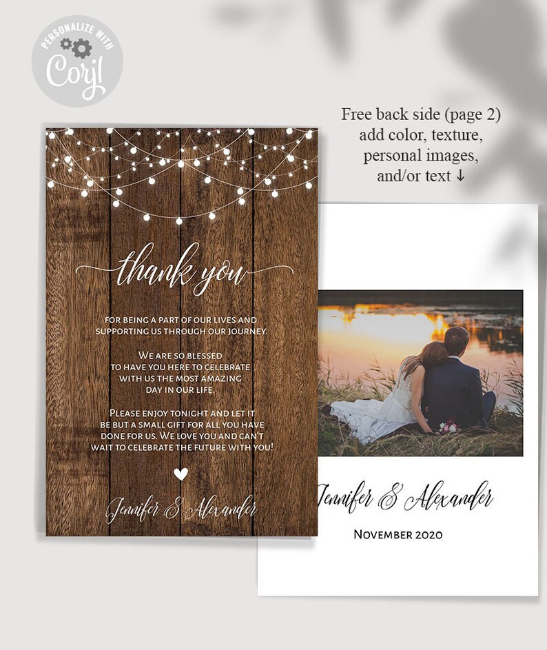 Rustic Thank You Card Printable Letter Editable Template Etsy
