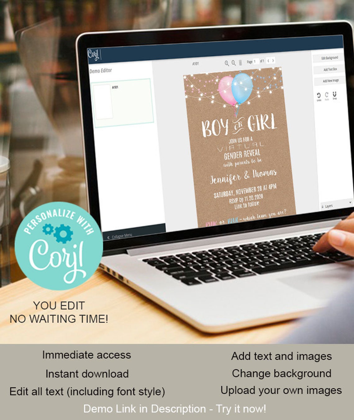 Virtual Gender Reveal Online Invitation Print or Text Etsy