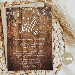 Rustic Vow Renewal invitation Wedding anniversary invite printable editable template Edit with Canva DA399 image 2