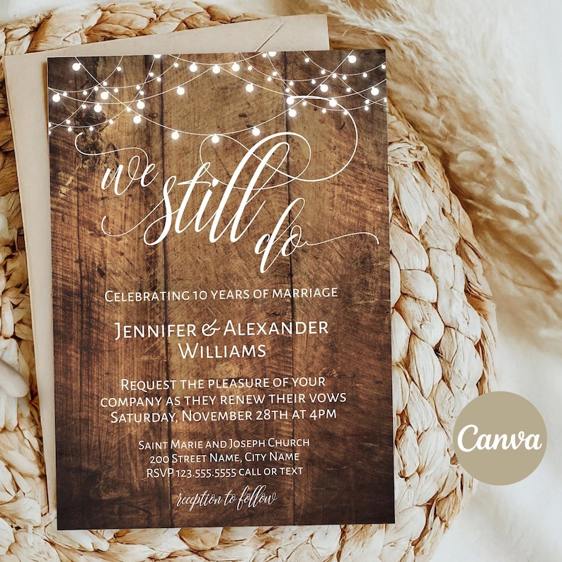 Rustic Vow Renewal invitation Wedding anniversary invite printable editable template Edit with Canva DA399 image 2