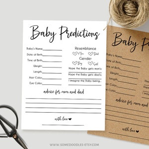 Jeux et activités de douche de bébé, carte de prédictions de bébé imprimable, PDF, G904