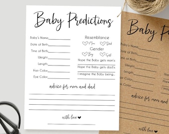 Baby Shower Games and Activities, Printable baby predictions card, PDF, G904