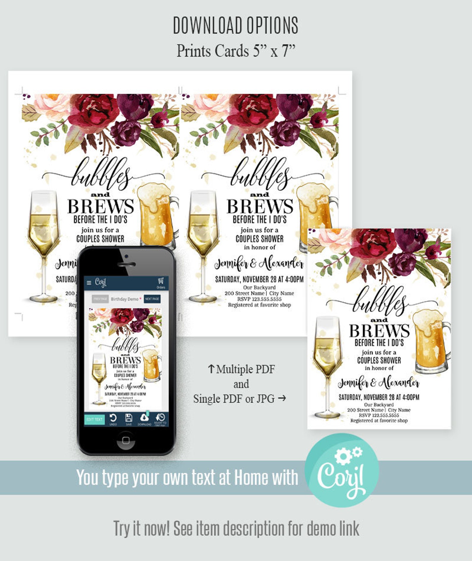 Bubbles and Brews Before the I Do's Invitation Couples Etsy