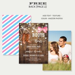 Boots or Bows Gender Reveal Invitation, Self-editable Template, Instant Download, Print or Email to Family and Friends, A755 image 3