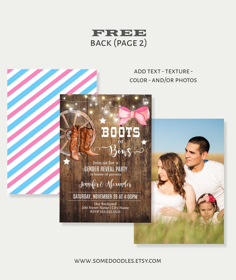 Boots or Bows Gender Reveal Invitation, Self-editable Template, Instant Download, Print or Email to Family and Friends, A755 image 3