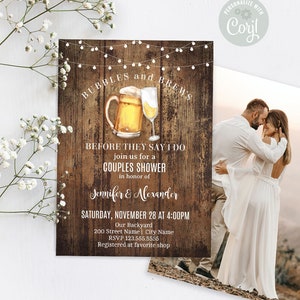 Bubbles and Brews before they say I do, couples shower, printable invitation, editable template, Instant download, Edit with Corjl, A005