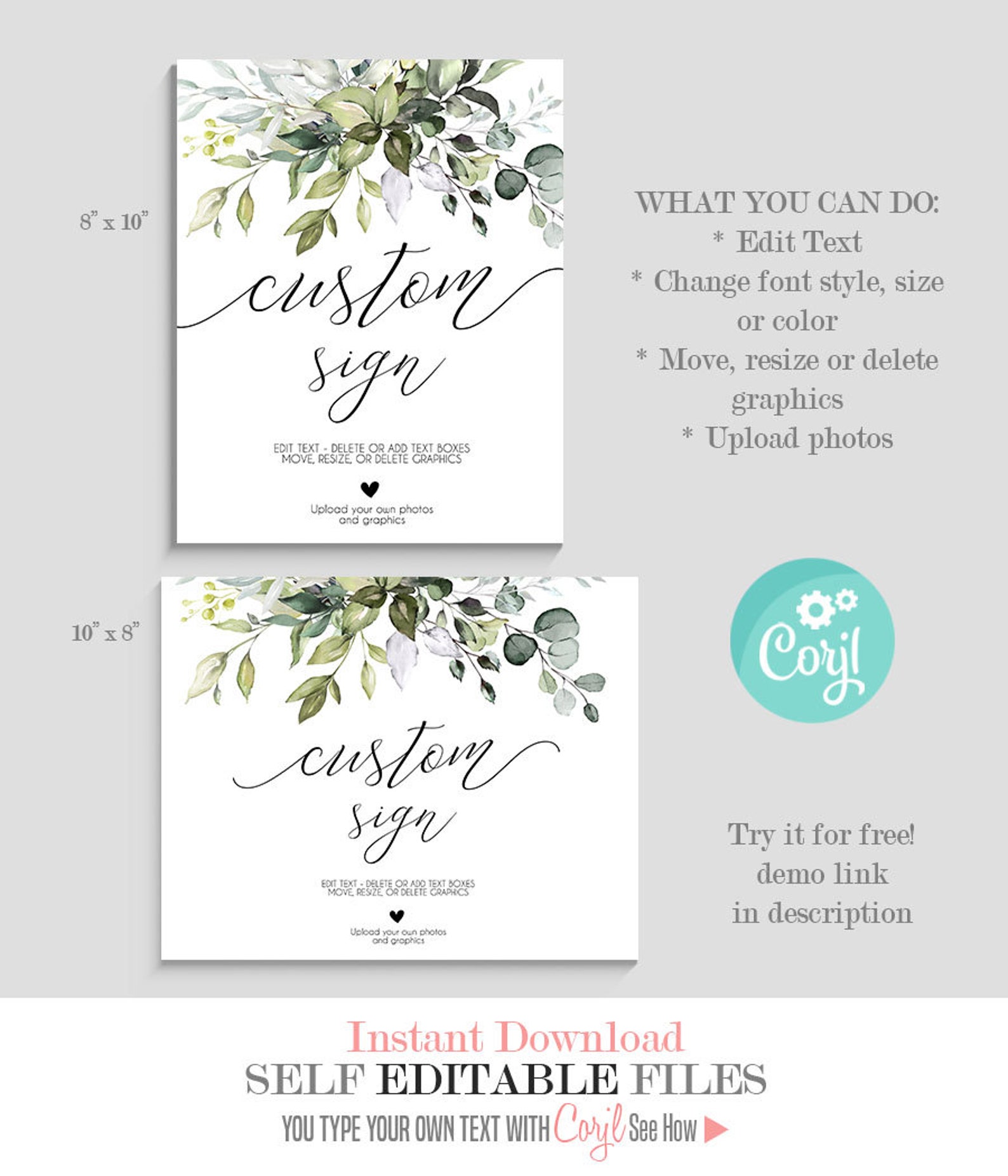 Custom Sign Greenery Wedding Printable Instant Download - Etsy