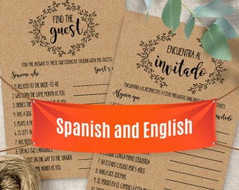 Giochi di matrimonio in spagnolo e inglese, gioco Trova l'ospite, gioco per addio al nubilato, PDF stampabile, G208