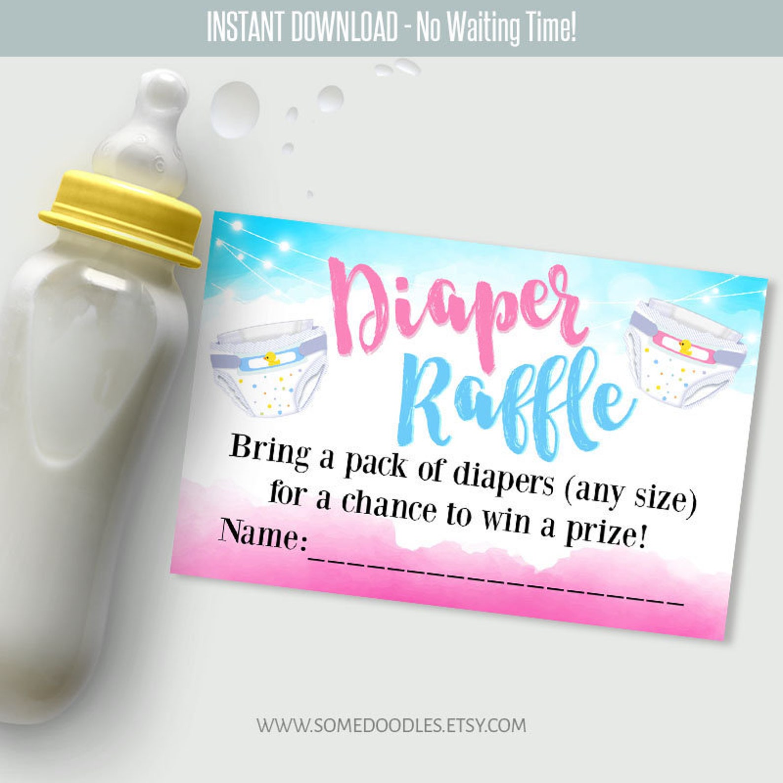 Gender Reveal Diaper Raffle Tickets Printable Files Instant Etsy