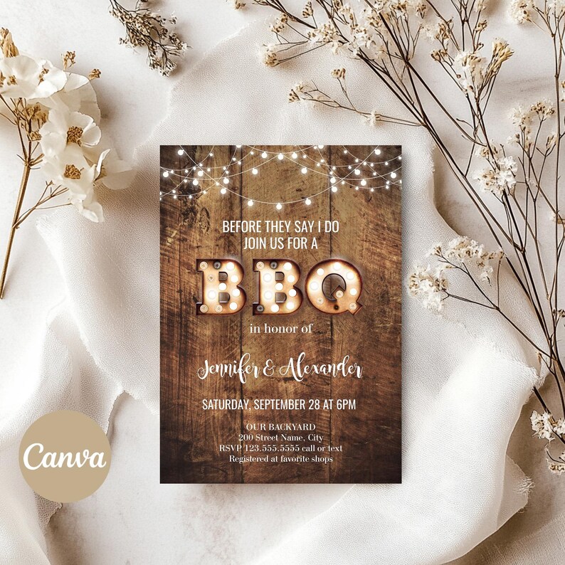 BBQ Invitation engagement party editable templates printable rustic bbq couples shower DA312 image 2