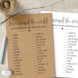 Bridal Shower Games, love around the world, I love you game, Couples Shower, Printable PDF, G153