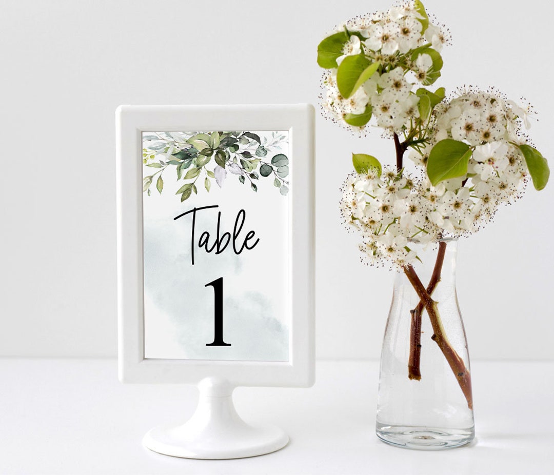 Greenery Table Signs, Modern Table Numbers, Instant Download Printable ...