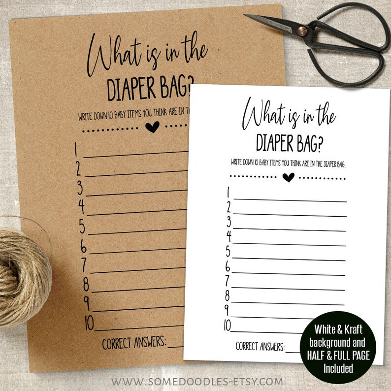 Baby Shower Games Printable What is in the Diaper Bag Game Etsy Denmark