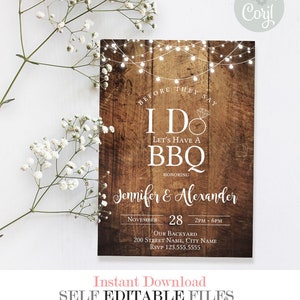 BBQ Engagement Party Invitation: Rustic Wood Lights (Editable Template) A320