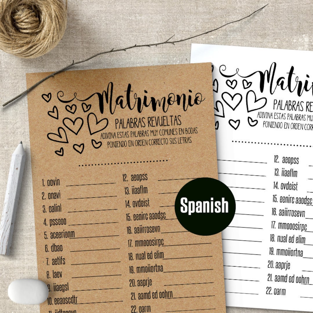 SPANISH Bridal Shower Game Wedding Word Scramble in Spanish, Printable