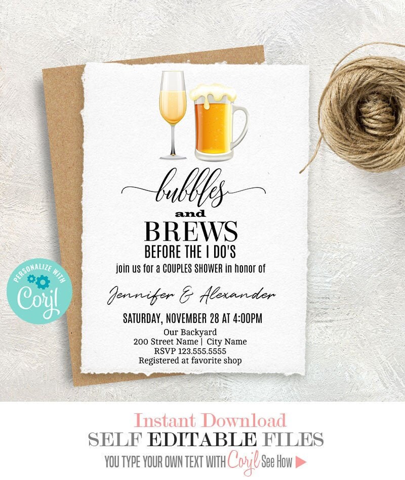 Bubbles and Brews before the I do's invitation couples Etsy