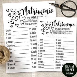 SPANISH Bridal Shower Game Wedding Word Scramble in Spanish, Printable ...