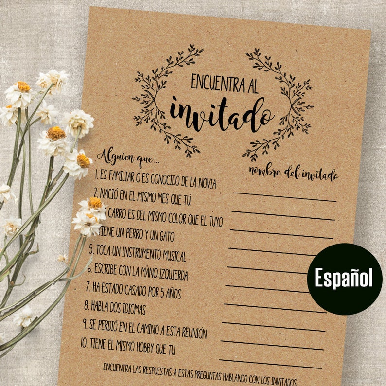 SPANISH Bridal Shower Game Find the Guest in Spanish Etsy