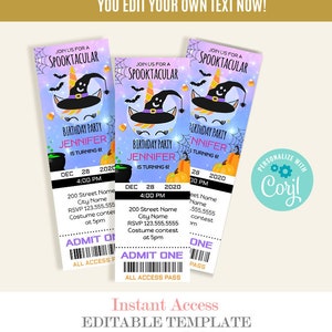Halloween Unicorn Ticket Invitation, Self-Editable template, Instant download, Edit with Corjl, A688