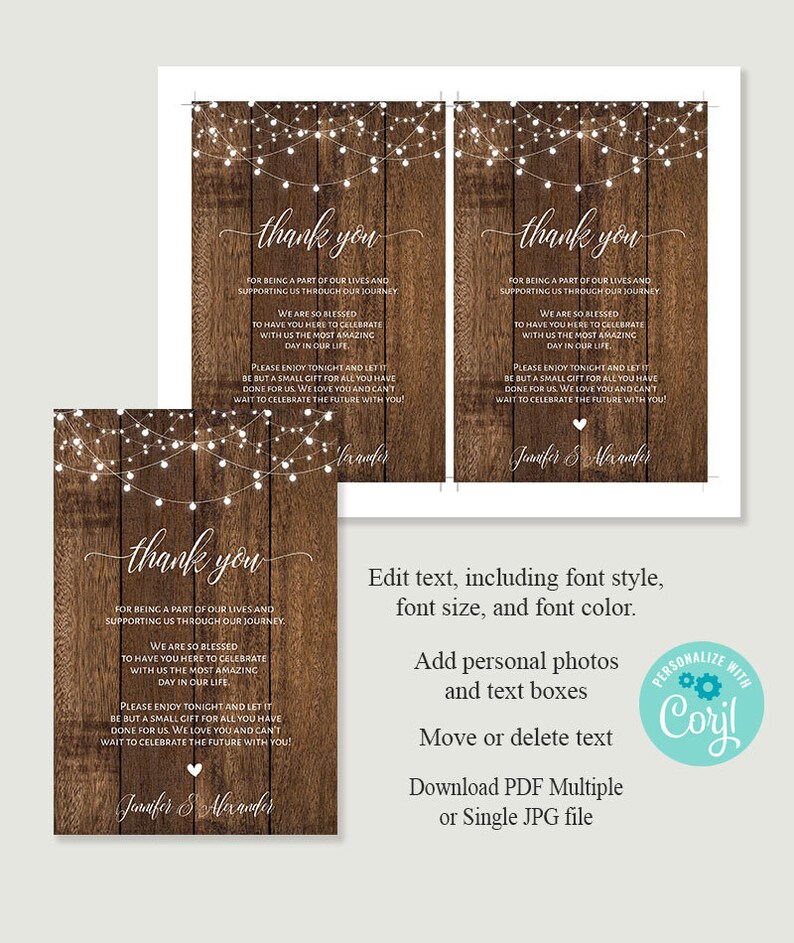 Rustic Thank You Card Printable Letter Editable Template Etsy