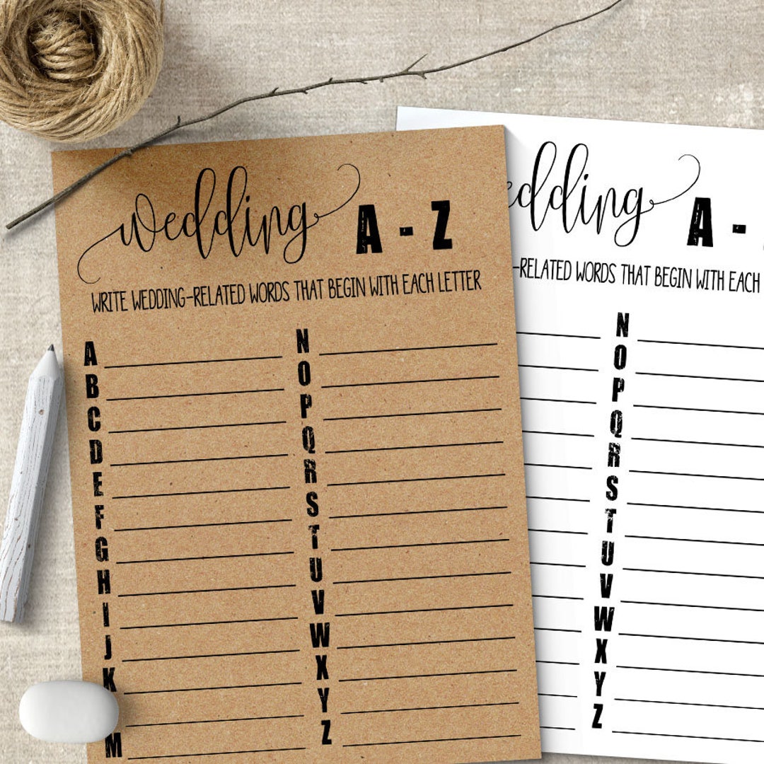 Wedding A-Z Game, Bridal and Couples Shower Games, Printable, PDF ...