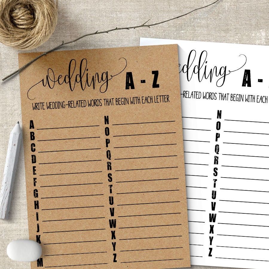 Wedding A-Z game Bridal and Couples Shower Games Printable | Etsy