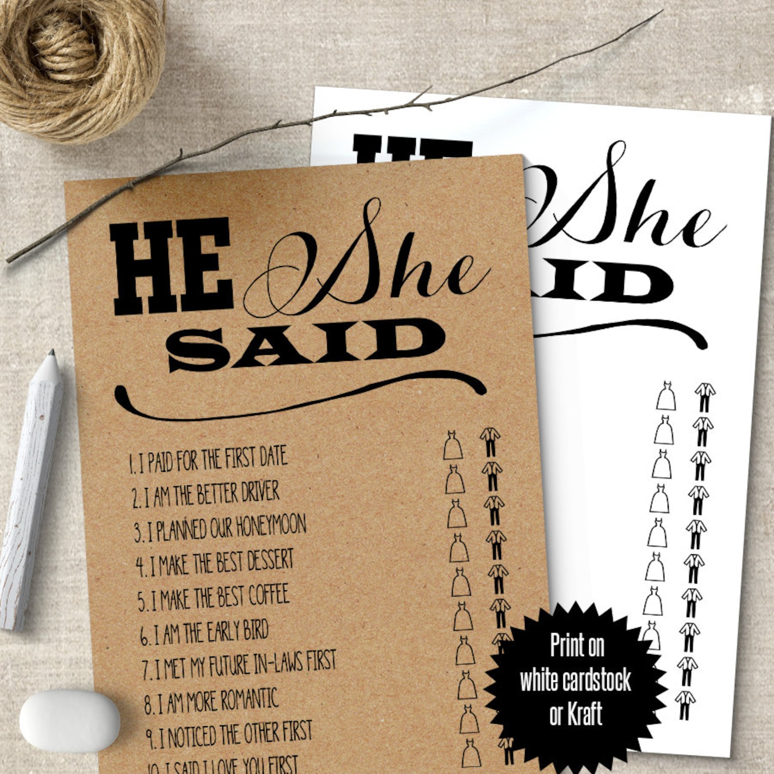 He said she said game Bridal Shower Games Printable PDF | Etsy