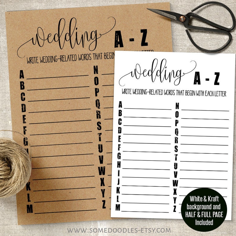 Wedding A-Z Game Bridal and Couples Shower Games Printable - Etsy
